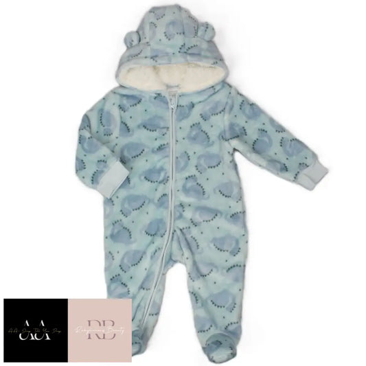 Baby Dino Print Hooded Plush Fleece All In One/ Pram Suit