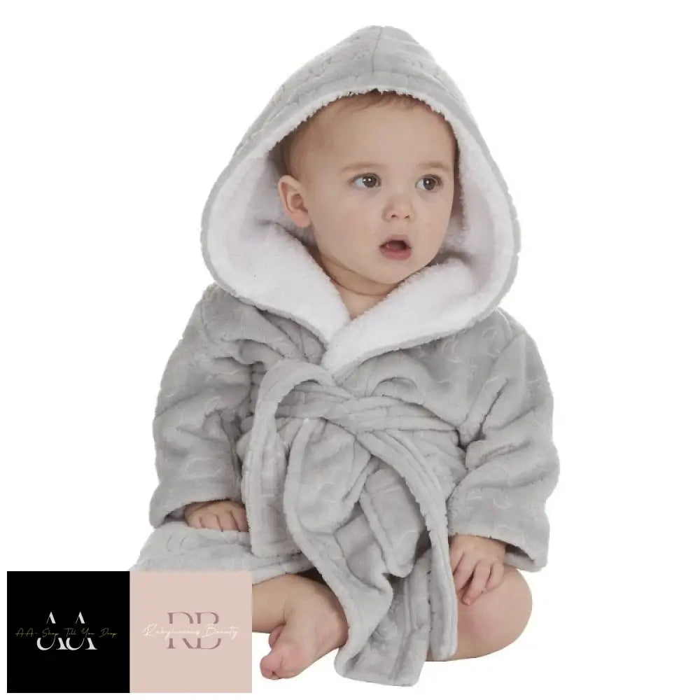 Baby Embossed Moons & Stars Dressing Gown With Borg Trim