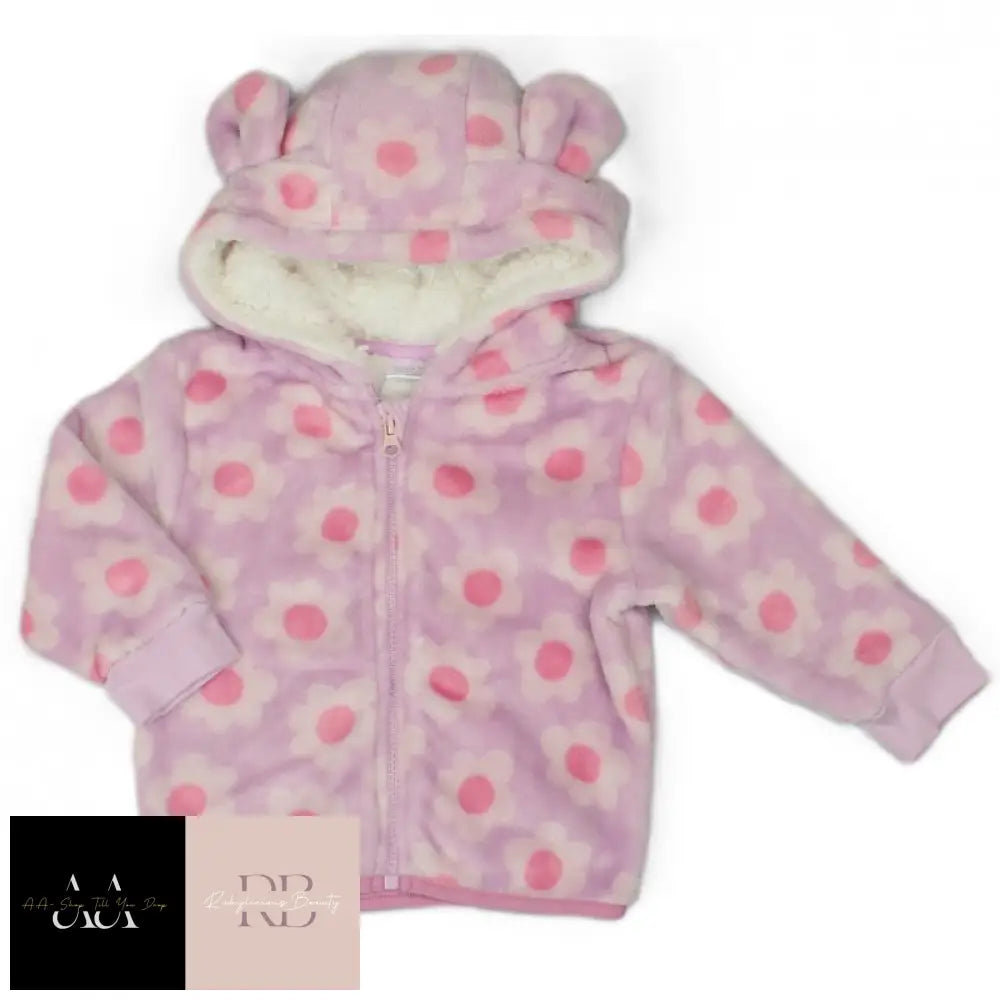 Baby Flower Print Hooded Cuddle Fleece Jacket