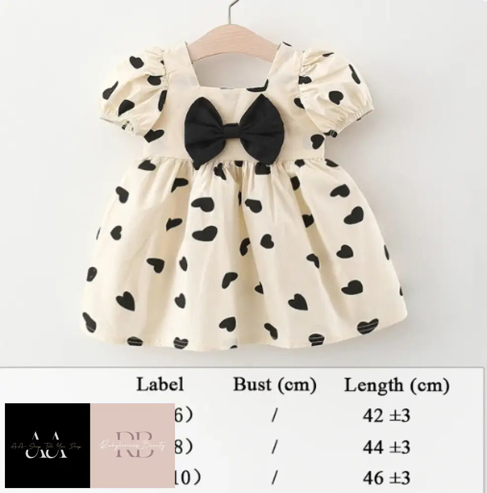 Baby Girl Beach Dress - Black Hearts With Bow