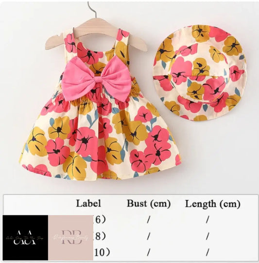 Baby Girl Beach Dress - Flowers With Pink Bow