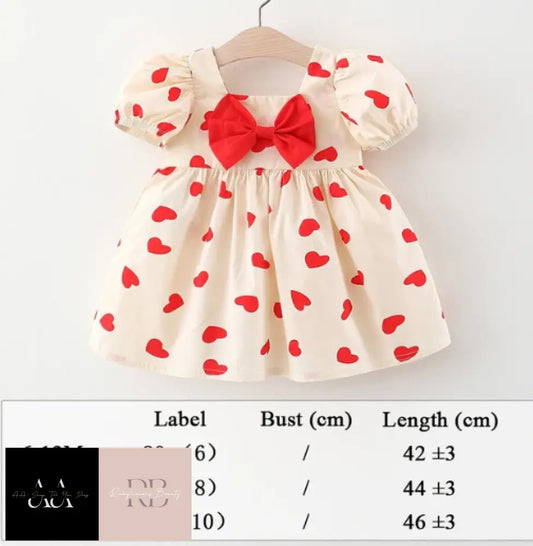 Baby Girl Beach Dress - Hearts With Red Bow