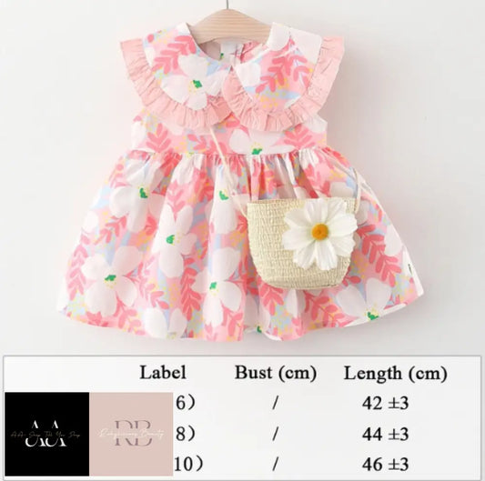 Baby Girl Beach Dress - Pink With White Flowers