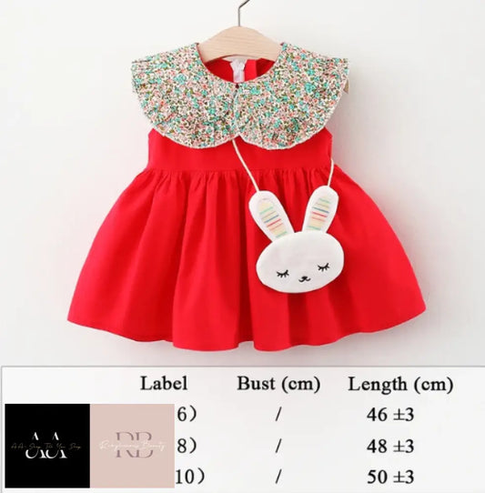 Baby Girl Beach Dress - Red With Bunny