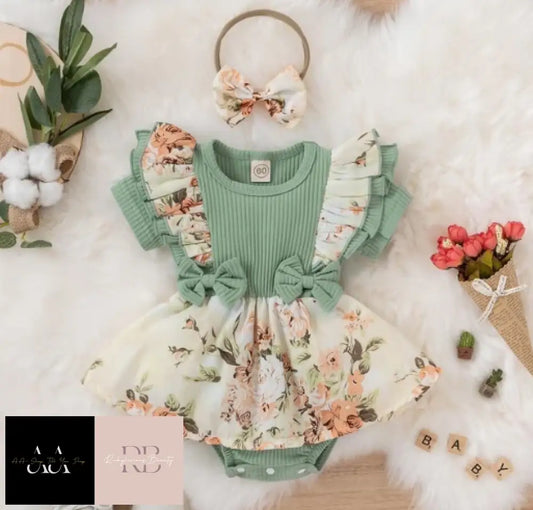 Baby Girl Dress With Bowknot - Green