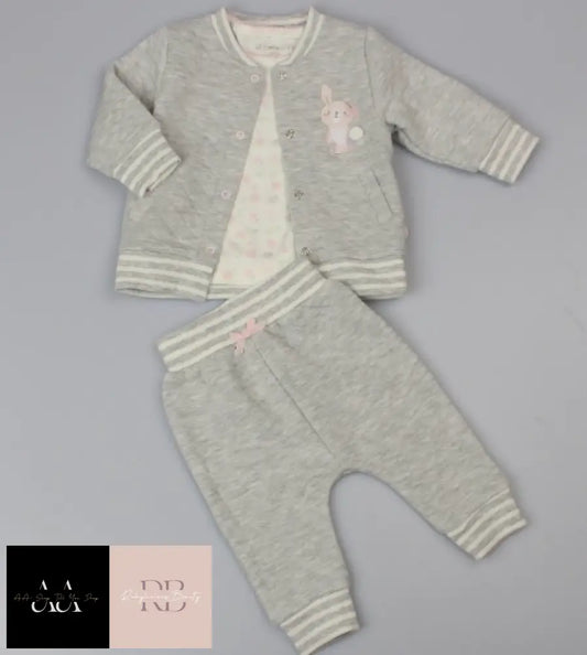 Baby Girls Bunny Quilted 3 Piece Outfit (0-9 Months)