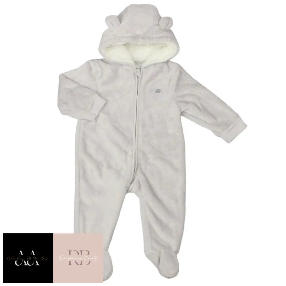 Baby Grey Elephant Hooded Plush Fleece All In One/ Pram Suit