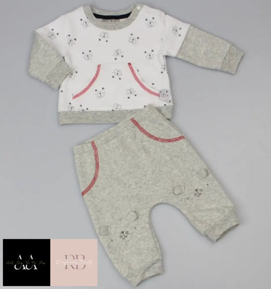 Baby Grey Melange Fleece Top & Pant Outfit (0-9 Months)