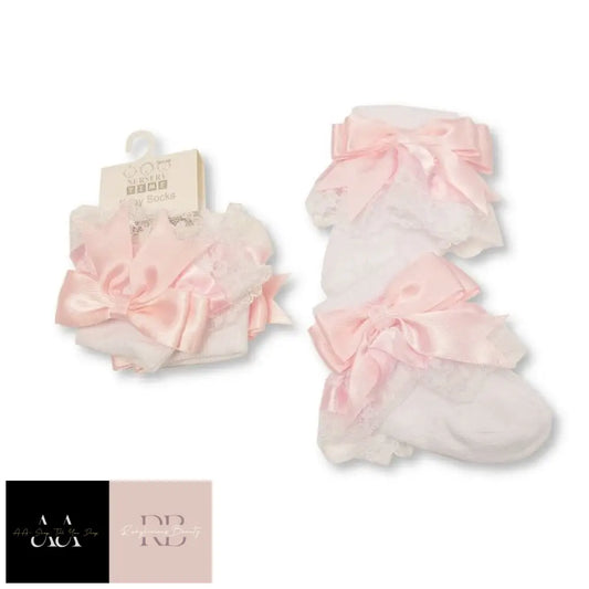 Baby Lace Socks With Bow - Pink (0-18 Months)