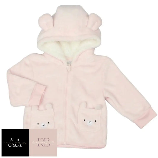 Baby Pink Bear Hooded Plush Fleece Jacket