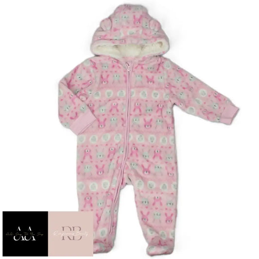 Baby Pink Fairisle Hooded Plush Fleece All In One/ Pram Suit