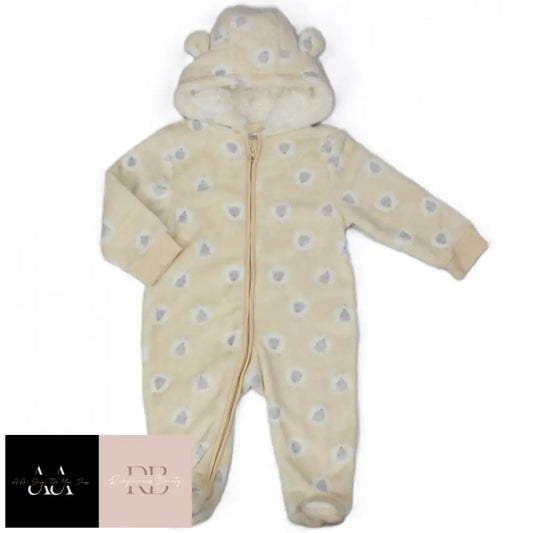 Baby Sheep Print Hooded Plush Fleece All In One/ Pram Suit