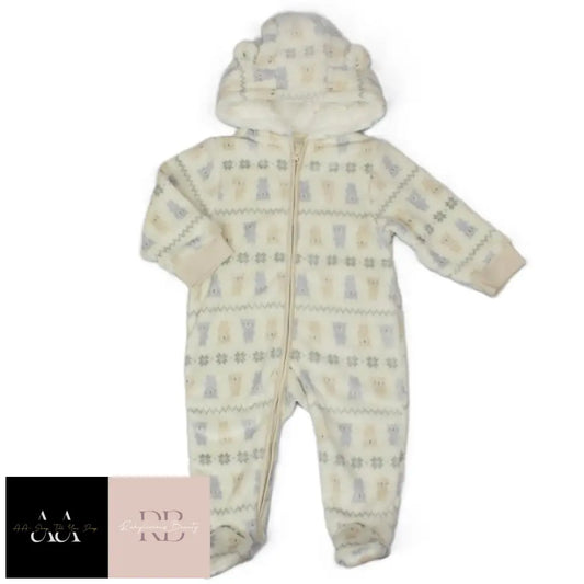 Baby Unisex Fairisle Hooded Plush Fleece All In One/ Pram Suit