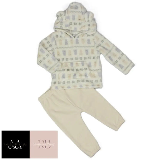 Baby Unisex Fairisle Hooded Plush Fleece Top & Jog Pant Set