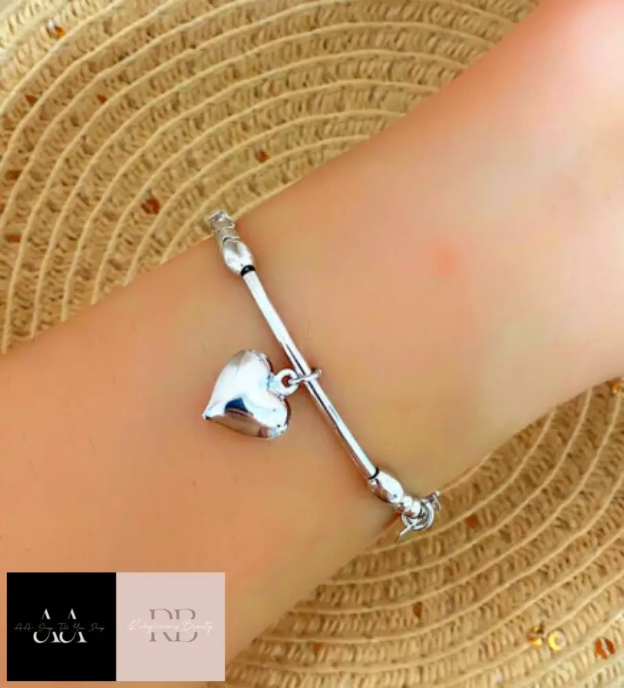 Beautiful Heart Charm Bracelet 925 Sterling Silver