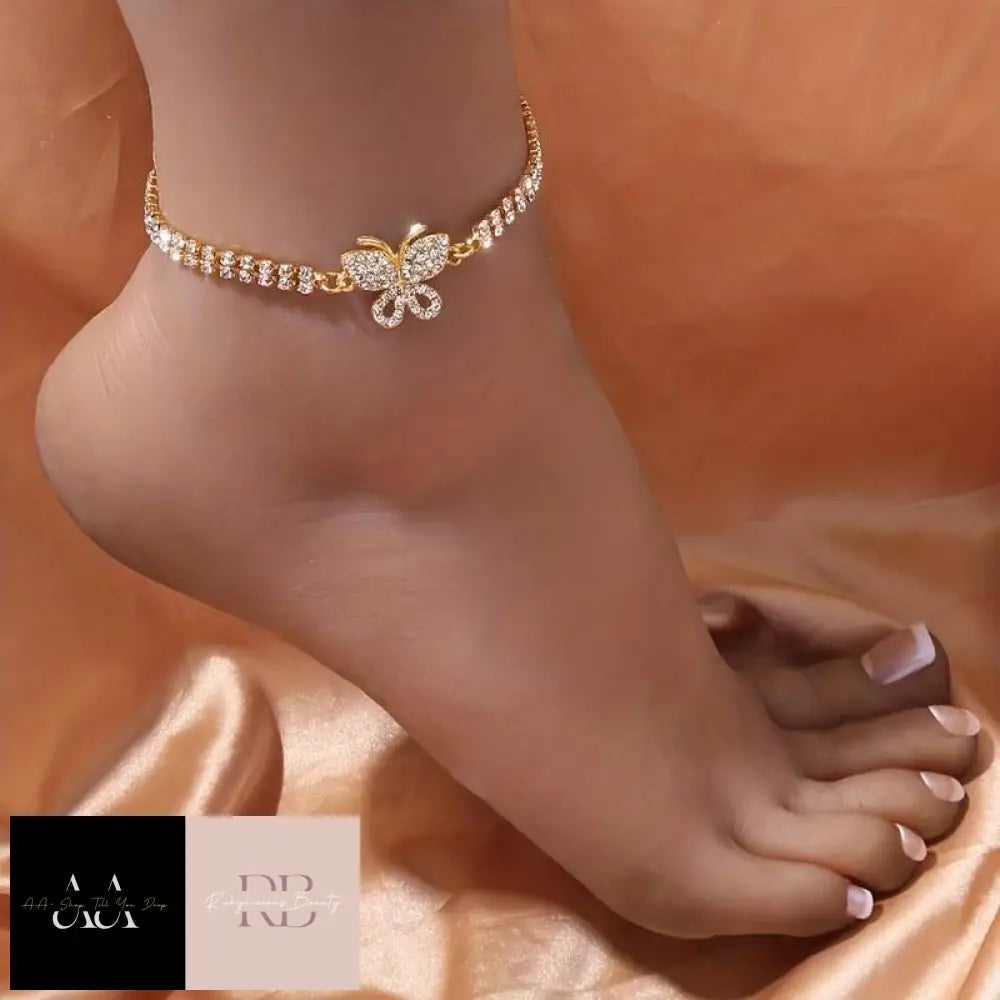 Bling Butterfly Anklet Bracelet - Golden