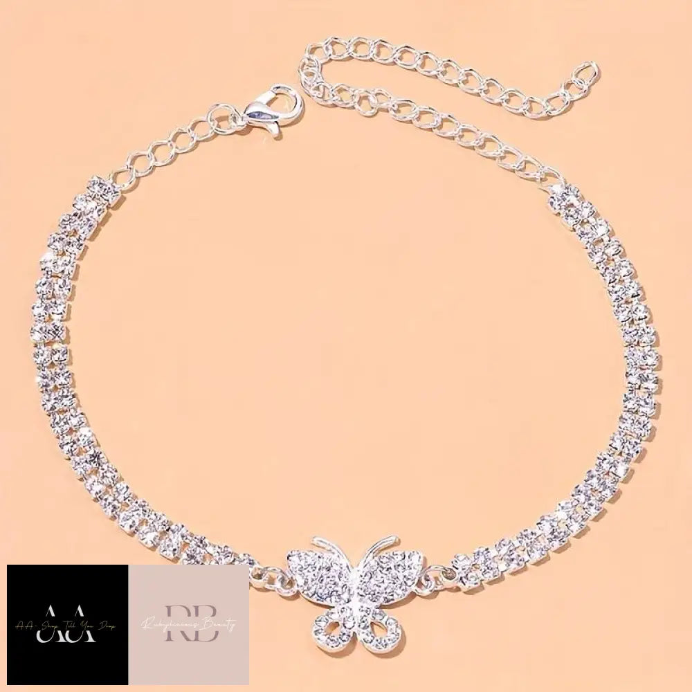 Bling Butterfly Anklet Bracelet - Silvery