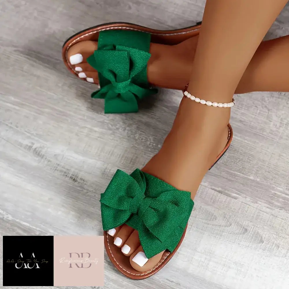 Bow Flats - Dark Green Sandals