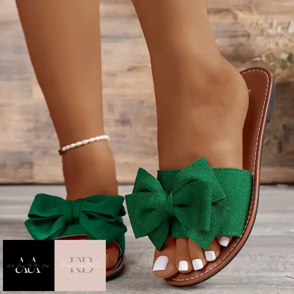 Bow Flats - Dark Green Sandals