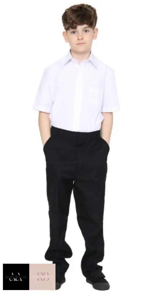 Boys White Slim Fit Short Sleeve School Shirt