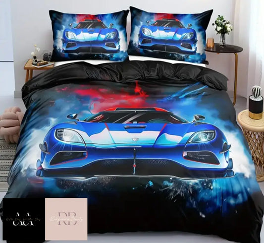 Car-Themed Duvet Cover Set With Zipper Closure - Sizes