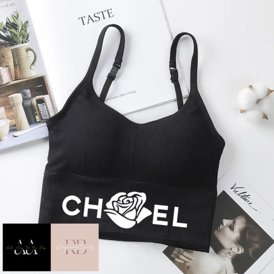 Ch*El Underwear Tube Top - Black With White Text