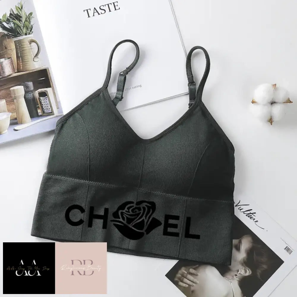 Ch*El Underwear Tube Top - Dark Green With Black Text