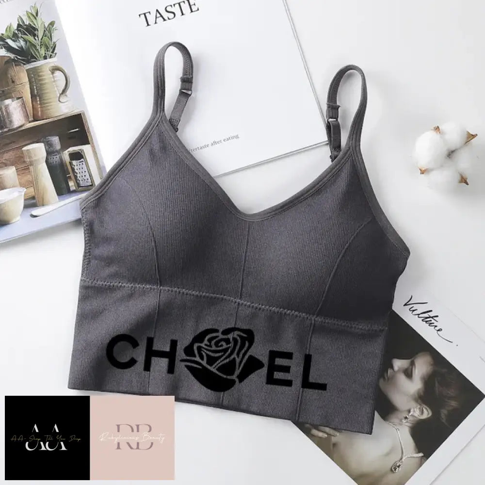 Ch*El Underwear Tube Top - Dark Grey With Black Text