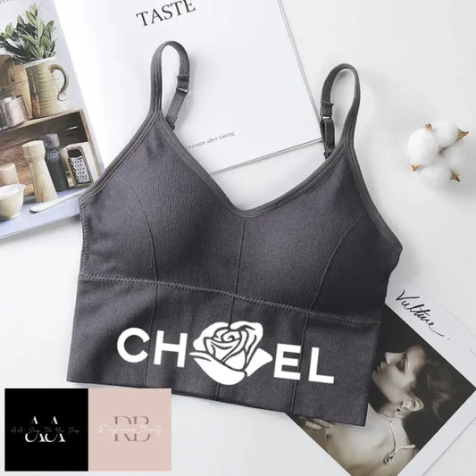 Ch*El Underwear Tube Top - Dark Grey With White Text