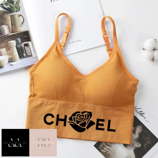 Ch*El Underwear Tube Top - Orange With Black Text