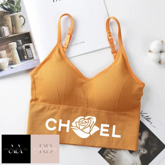 Ch*El Underwear Tube Top - Orange With White Text