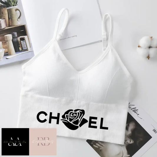 Ch*El Underwear Tube Top - White With Black Text