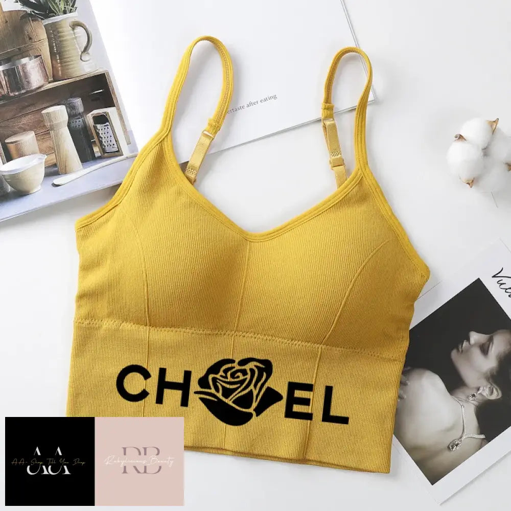 Ch*El Underwear Tube Top - Yellow With Black Text