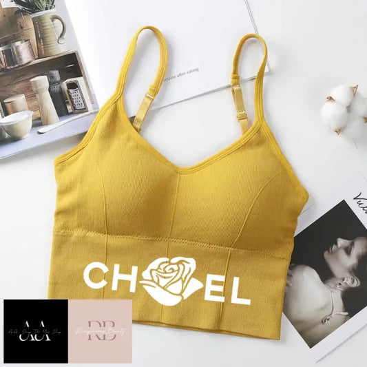 Ch*El Underwear Tube Top - Yellow With White Text