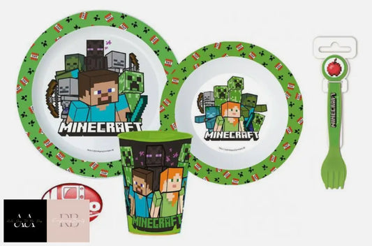 Childrens Toddlers Minecraft 5 Pc Dinner Breakfast Set Plate Bowl Cup Spoon Fork