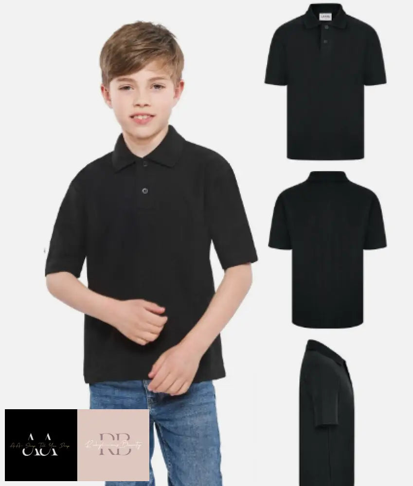 Childs Plain Short Sleeve Polo Shirt Neck 2 Button T-Shirt 3 - 4- Yrs / Black