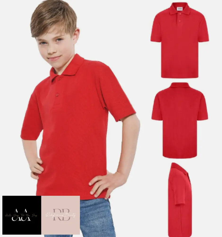 Childs Plain Short Sleeve Polo Shirt Neck 2 Button T-Shirt 3 - 4- Yrs / Red