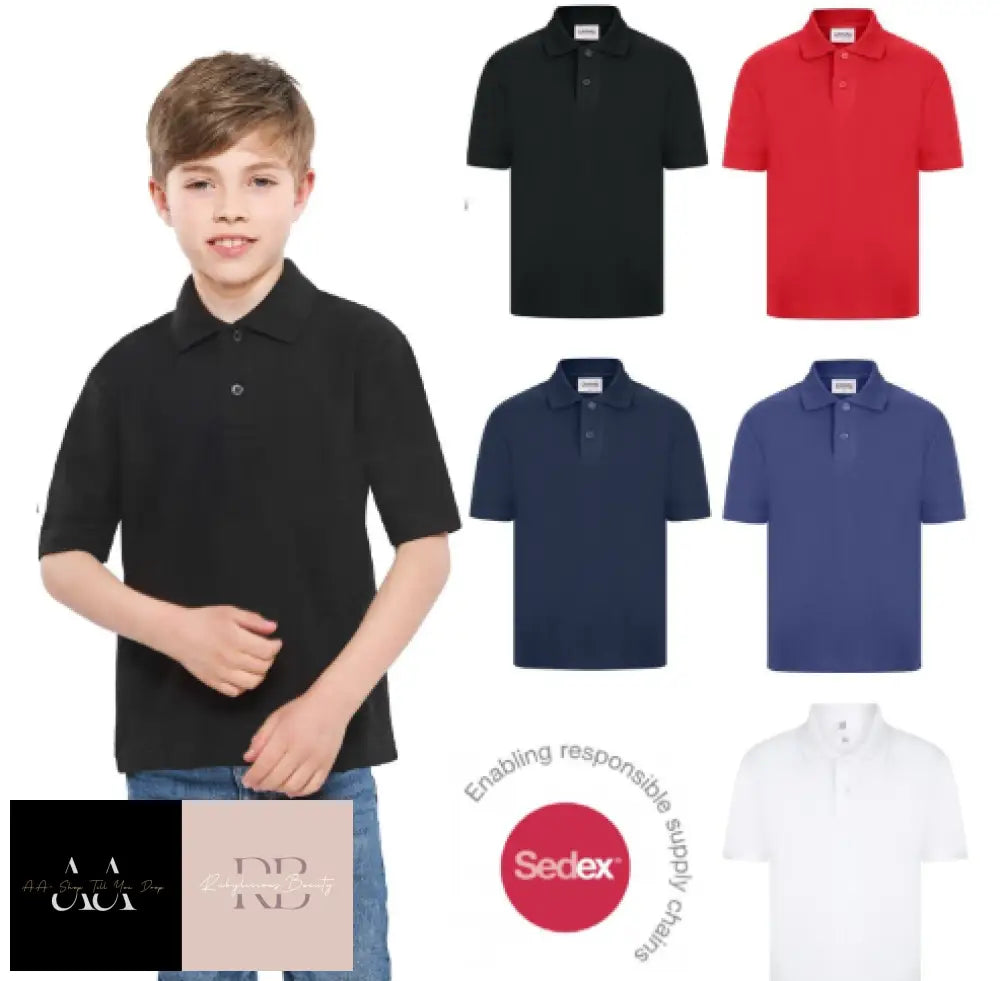 Childs Plain Short Sleeve Polo Shirt Neck 2 Button T-Shirt