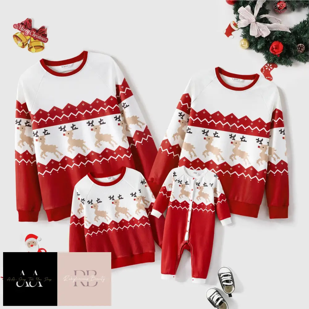 Christmas Family Matching Outfits Sweatshirts Allover Reindeer Print