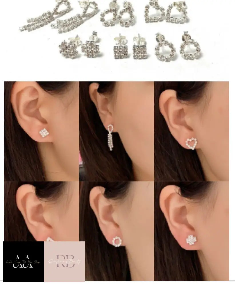 Classic 925 Sterling Silver Post Earrings Studs With Full Sparkly Crystals