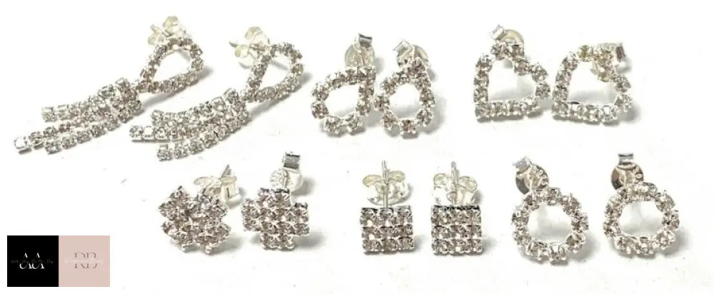 Classic 925 Sterling Silver Post Earrings Studs With Full Sparkly Crystals