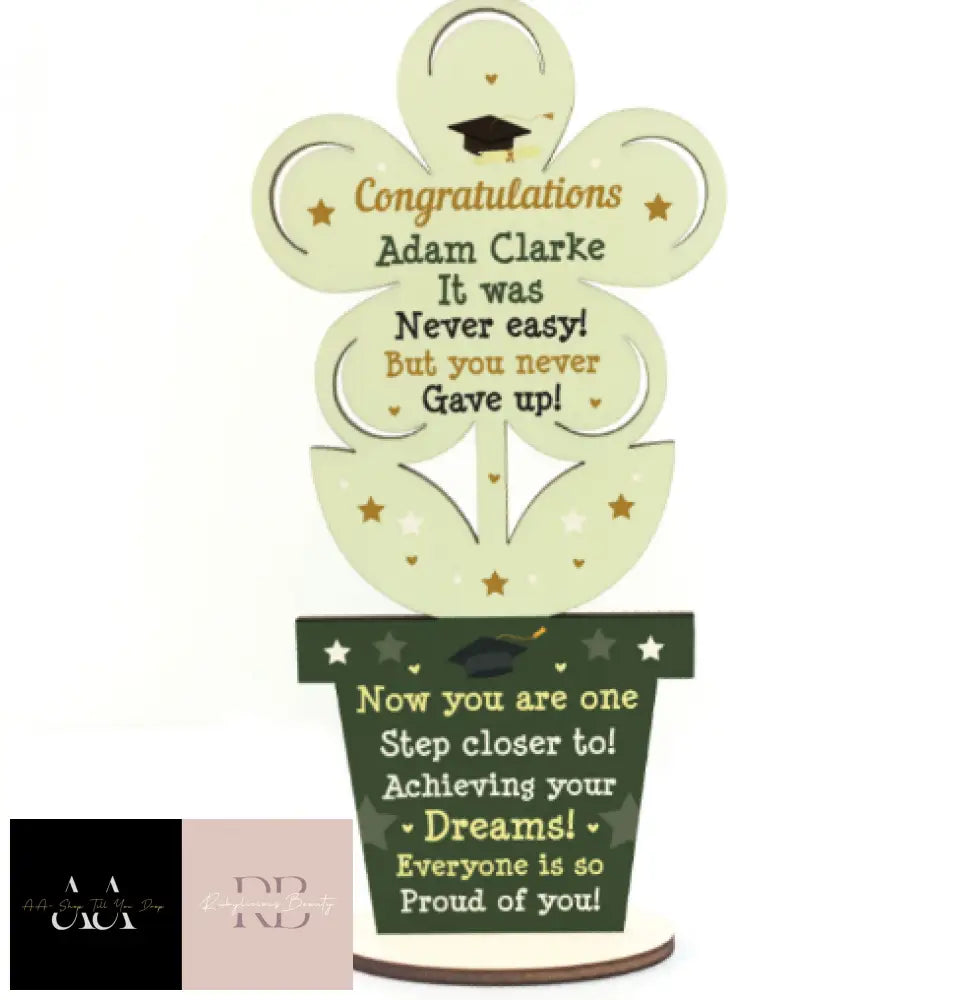 Congratulations Wood Flower Daughter Son Graduation Gift