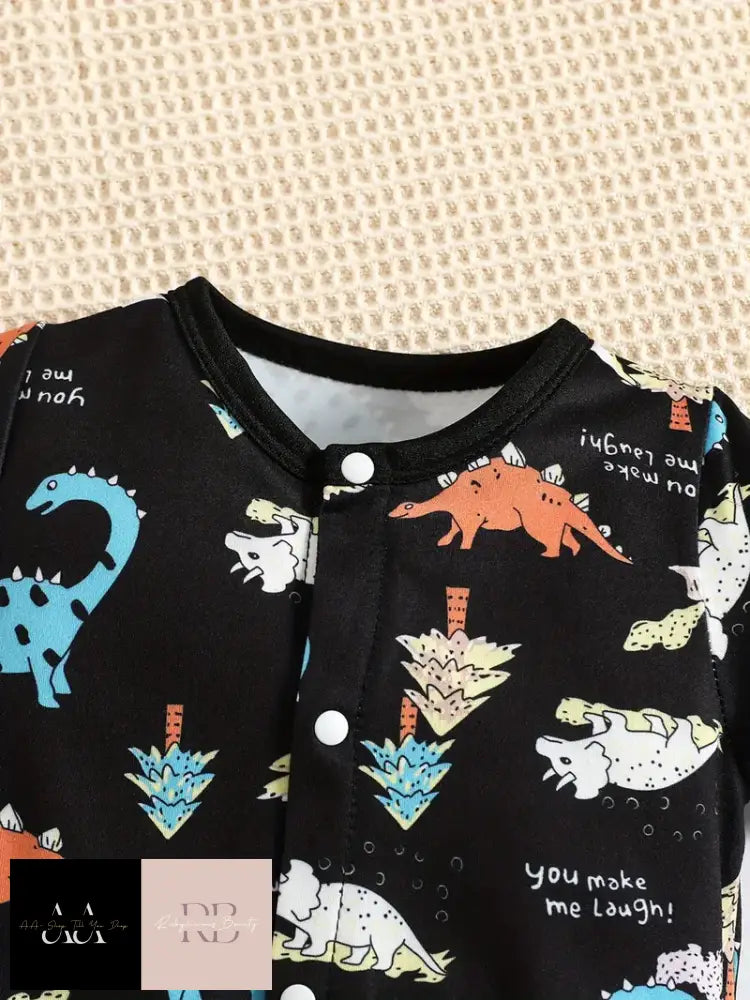 Cute Dinosaur Paradise Cartoon Print Baby Jumpsuit - Black 3/24Months