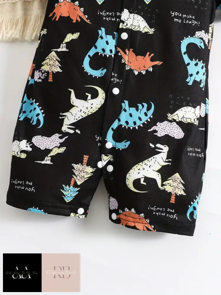 Cute Dinosaur Paradise Cartoon Print Baby Jumpsuit - Black 3/24Months