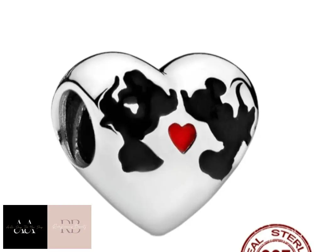 Disney 925 Sterling Silver Charm - Choice Of Design Mickey And Minnie Kissing