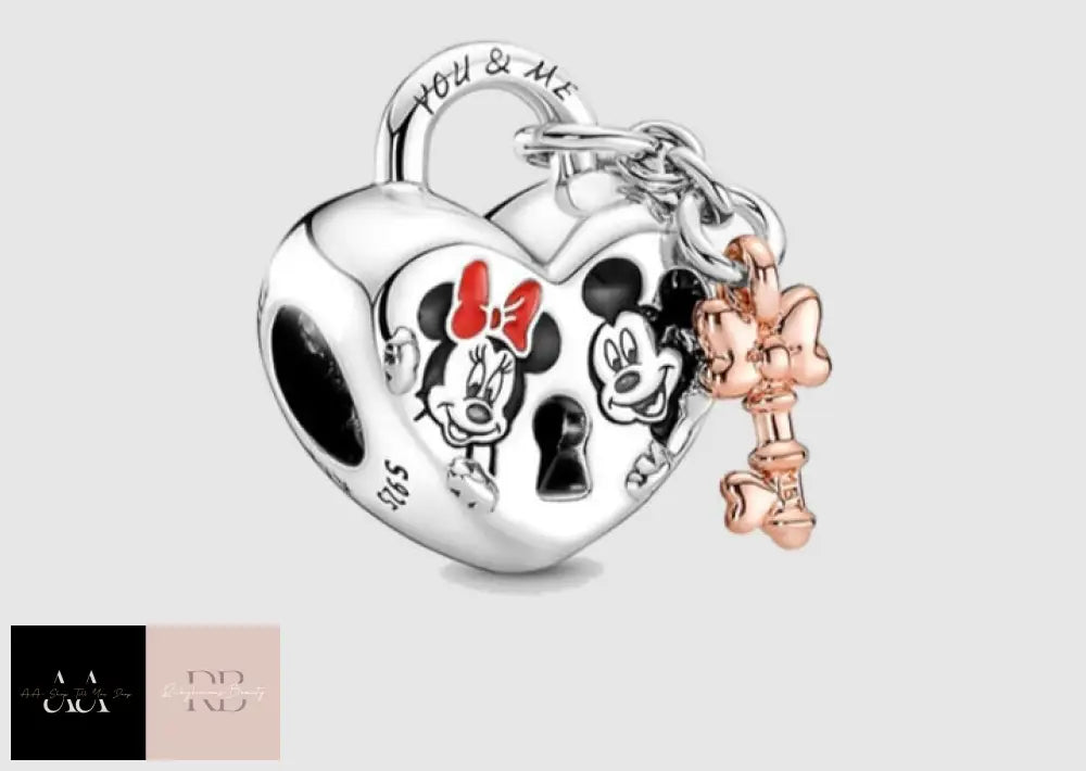 Disney 925 Sterling Silver Charm - Choice Of Design Mickey And Minnie (Padlock)