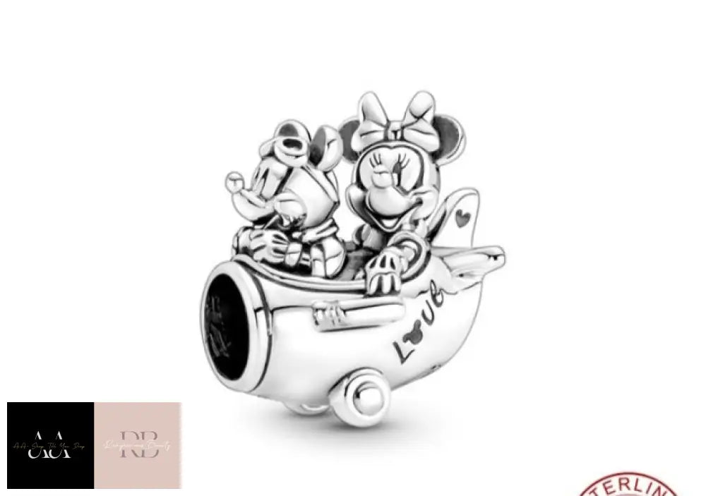 Disney 925 Sterling Silver Charm - Choice Of Design Mickey And Minnie (Plane)