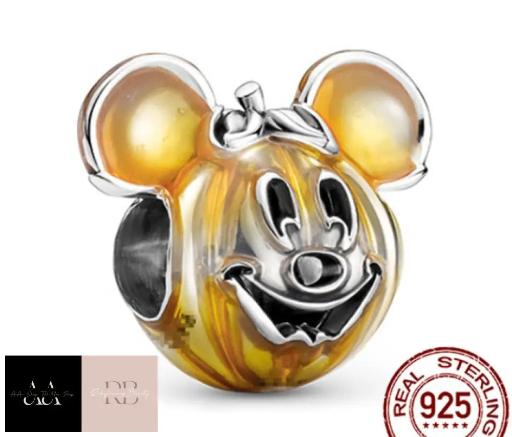 Disney 925 Sterling Silver Charm - Choice Of Design Mickey (Pumpkin)