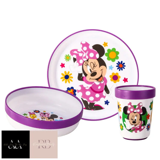 Disney Minnie Mouse 3Pcs Bicolor Kids Dinner Tableware Set Plate Bowl & Tumbler
