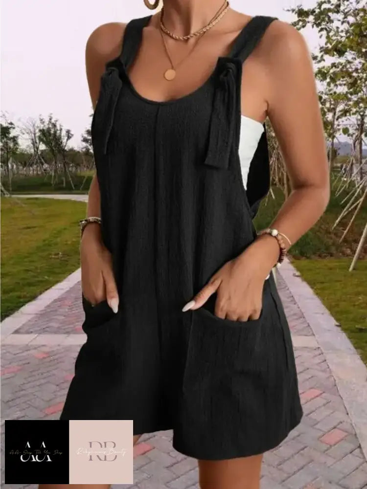 Dual Pockets Wide Leg Jumpsuit - Black